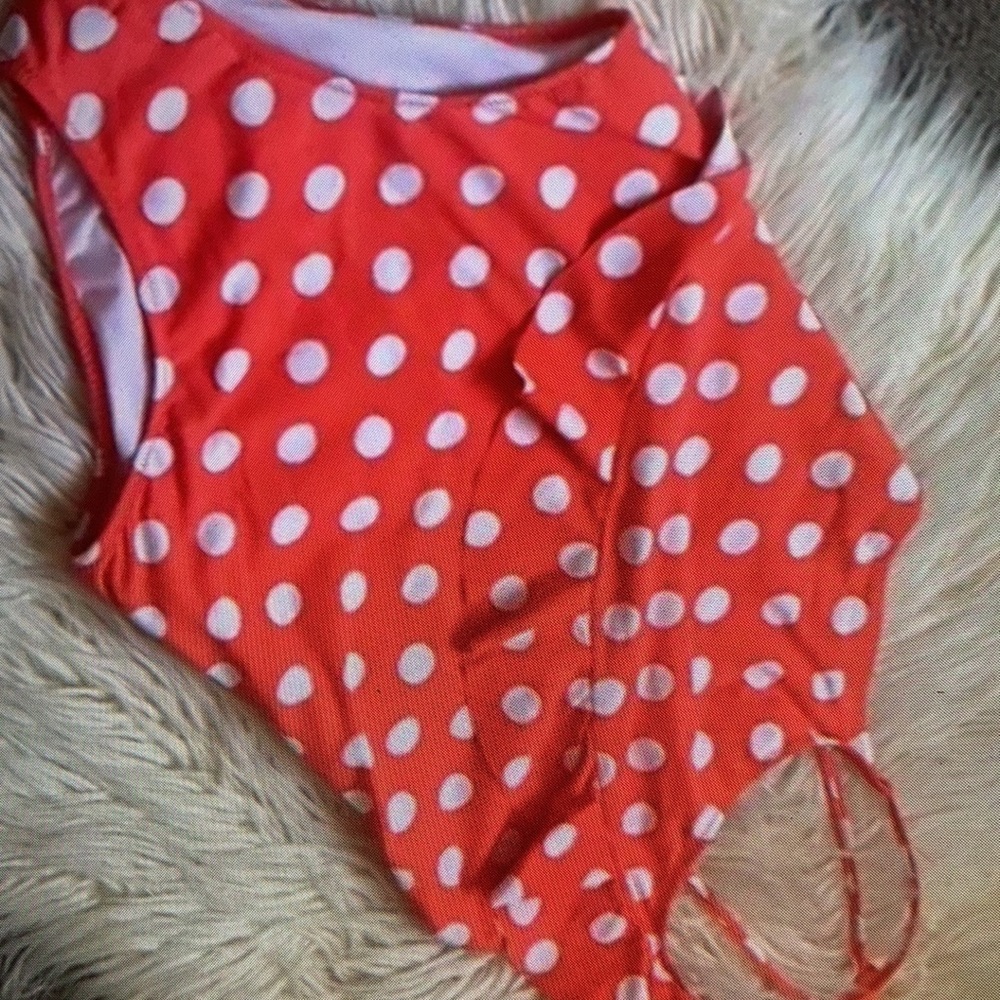 Polka ruffled front detail strap kid’s one piece